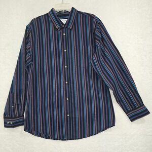 Irvine Park Men's Medium Long Sleeve Button Down Shirt Striped Purple Blue Black